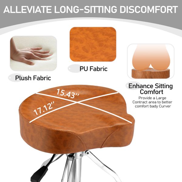Drum Throne with Backrest, Hydraulic Drum Stool Adjustable Height, Heavy Duty Hydraulic Drum Seat Saddle Design for Drummers Brown