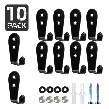 10 stainless steel single-hook hooks for bathroom, living room and dining room storage items (black)