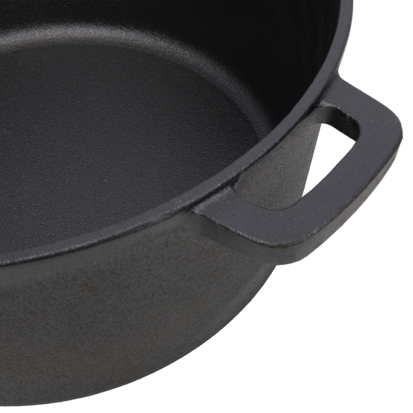 2 in 1 Pre-Seasoned Cast Iron Dutch Oven With Dual Handles, Outdoor Camping Deep Pot for Camping Fireplace Cooking BBQ Baking Campfire, 5 Quart.With 2pcs Silicone Handel Covers.