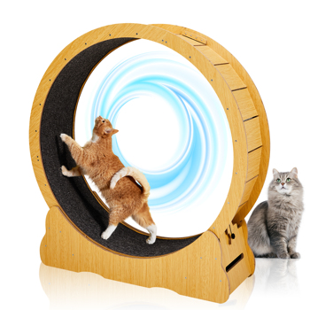 Cat Wheel Exerciser for Indoor Cats, 39.4-inch Large Cat Exercise Wheel for Running Silent, Cat Treadmill with Safety Lock for Cat\\'s Fitness and Health, Natural Wood