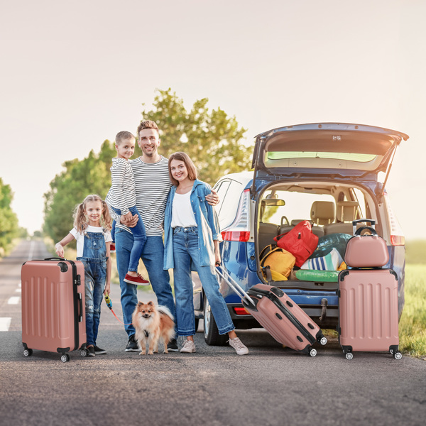 4-Piece Suitcase Set, Travel Suitcase Set, Hard Shell Trolley Made of ABS with Telescopic Handle, Hand Luggage, Rose Gold