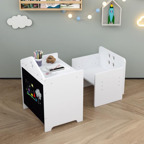 Kids Montessori Weaning Table and Chair Set, Wooden Toddler Table and Chair Set Kids Activity Table Step Stools with Blackboard & 3 Heights Adjustable, 1-3 Age Kids Funiture for Eating Drawing Reading