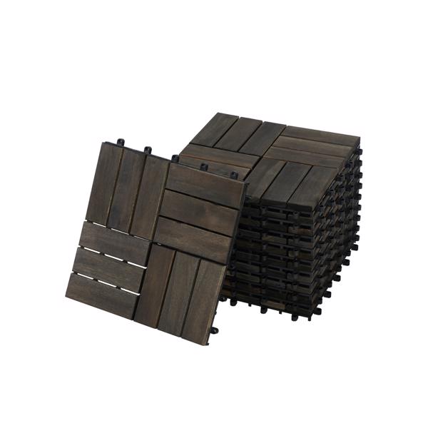 30 块联锁甲板瓷砖条纹图案，12 英寸 x 12 英寸方形浅灰色相思木硬木户外地板，适用于露台、阳台、泳池边-1