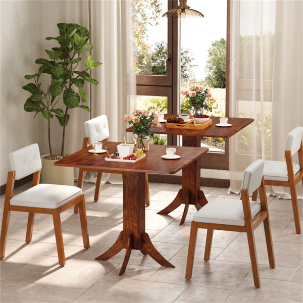 Walnut Square Dining Table with Pedestal Base and Rubber Wood Frame