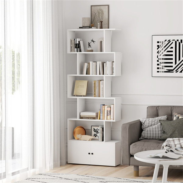 6层几何书架，带白色橱柜和门 （amazon shipping-发货，WALMART禁止销售）周末不发货-11