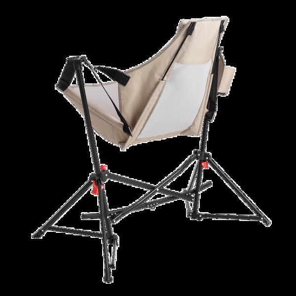 吊床露营椅，折叠便携式摇椅，铝合金可调节靠背摇摆椅，带枕头杯架，带手提包的躺椅，适合户外旅行草坪后院，卡其色-12