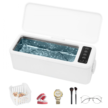 16oz Ultrasonic Jewelry Cleaner with 4 Timer Modes, Portable Cleaning Machine for Eyeglasses, Watches, Dentures, Rings, Includes Cleaning Basket