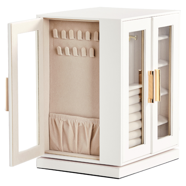 360° Rotating Jewelry Box with 5 Drawers - White Cabinet & Pink Velvet Storage (22x18x28.5cm)
