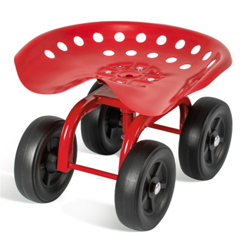 360° Garden Rolling Workseat with Swivel Seat and Adjustable Height-Red 