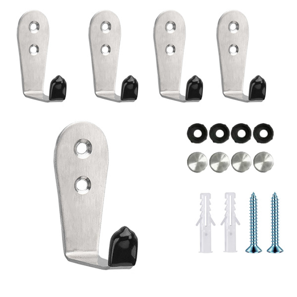 5件套大号L型不锈钢挂钩玄关门板衣橱书包（本色）-1