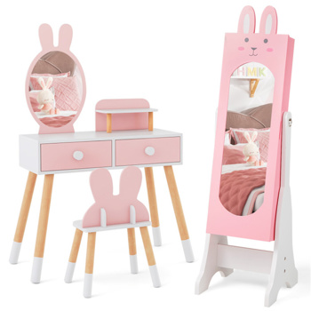 Kids Pink Vanity <b style=\\'color:red\\'>Set</b> Princess Makeup Dressing Table And Chair <b style=\\'color:red\\'>Set</b> With Jewelry Armoire 