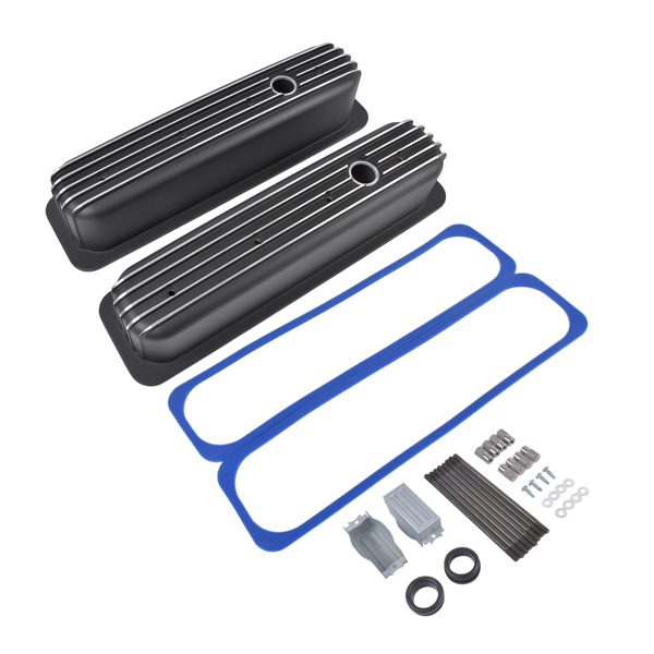 气门室盖 Black Finned Tall Valve Covers 3-11/16" Height with Center Bolt for Chevy SBC 305 350 450 5.0L & 5.7L-7
