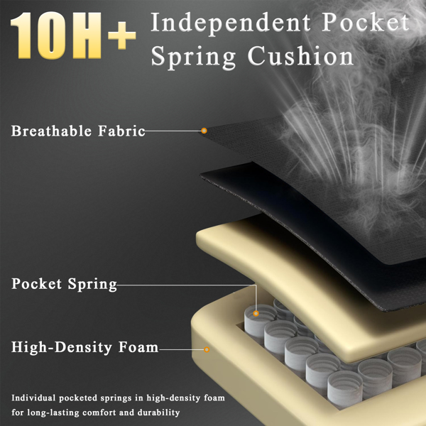 带袋装弹簧坐垫的人体工学游戏椅，带脚踏的透气织物电脑椅，可调节腰部支撑 成人游戏椅 黑色（TEMU仅限自提）-3