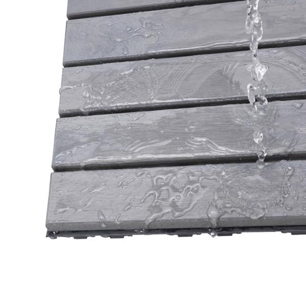 30 块联锁甲板瓷砖条纹图案，12 英寸 x 12 英寸方形浅灰色相思木硬木户外地板，适用于露台、阳台、泳池边-11