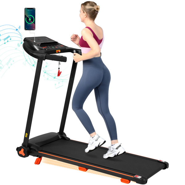 全新家用跑步机，2.5HP 静音折叠跑步机，带心率传感器，承重 300 磅，7.5 英里/小时，倾斜跑步机，带 USB 充电站和蓝牙扬声器，6 个减震装置-34
