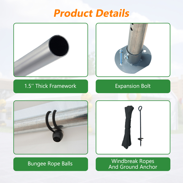 20x32 英尺派对帐篷，带 3 个储物袋和可拆卸侧壁，户外遮阳篷凉亭，适用于车棚露营花园婚礼烧烤商业-4