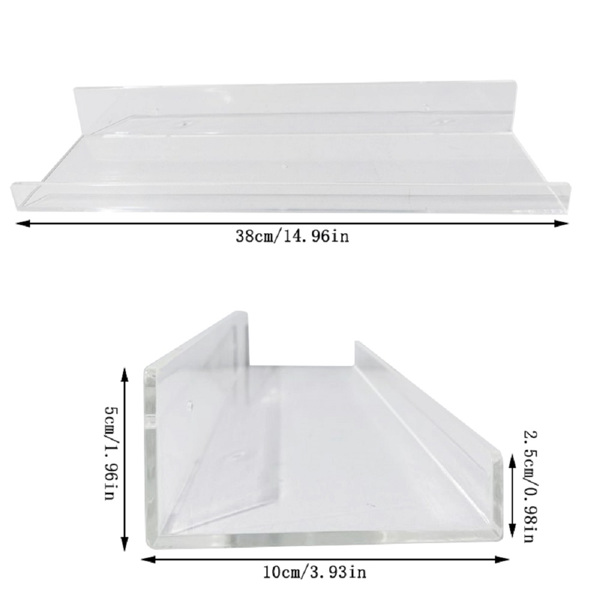 Floating Shelves 15 inch Acrylic Wall Ledge Shelves Clear 4 Pack Invisible Display Bookshelf Organizer