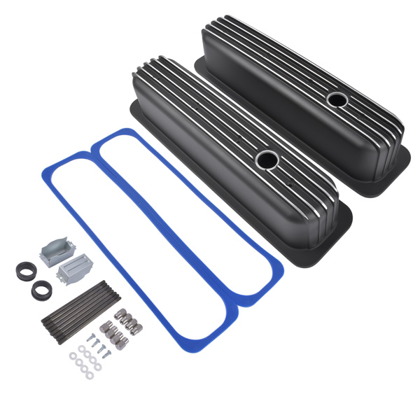 气门室盖 Black Finned Tall Valve Covers 3-11/16" Height with Center Bolt for Chevy SBC 305 350 450 5.0L & 5.7L-2