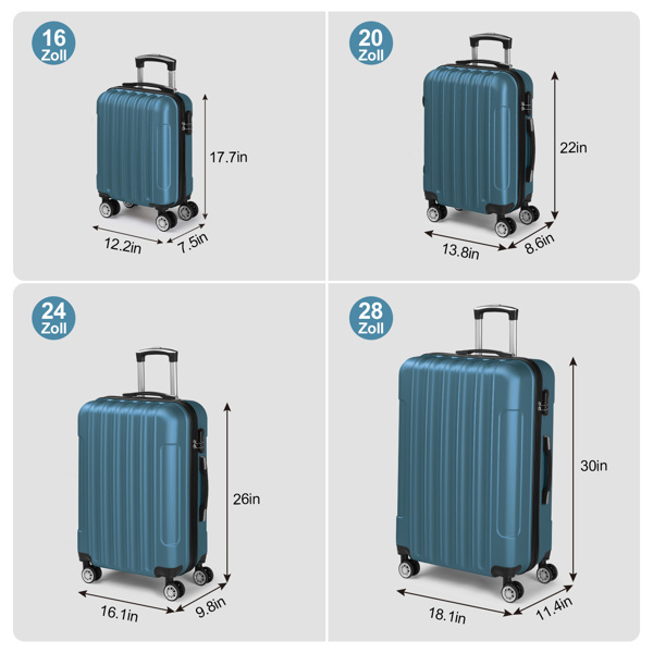 4-Piece Suitcase Set, Travel Suitcase Set, Hard Shell Trolley Made of ABS with Telescopic Handle, Hand Luggage,Blue