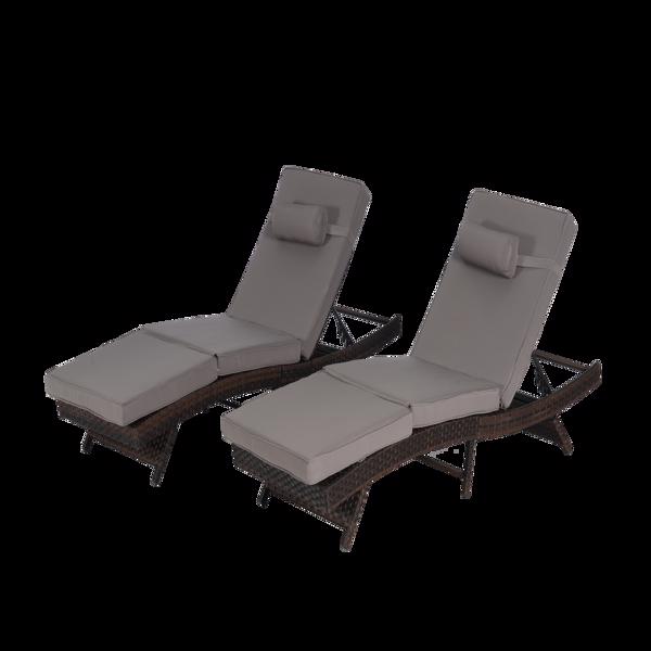 户外柳条长躺椅 2 件套，柳条躺椅草坪日光浴椅躺椅可达 150° 海滩池畔花园-6
