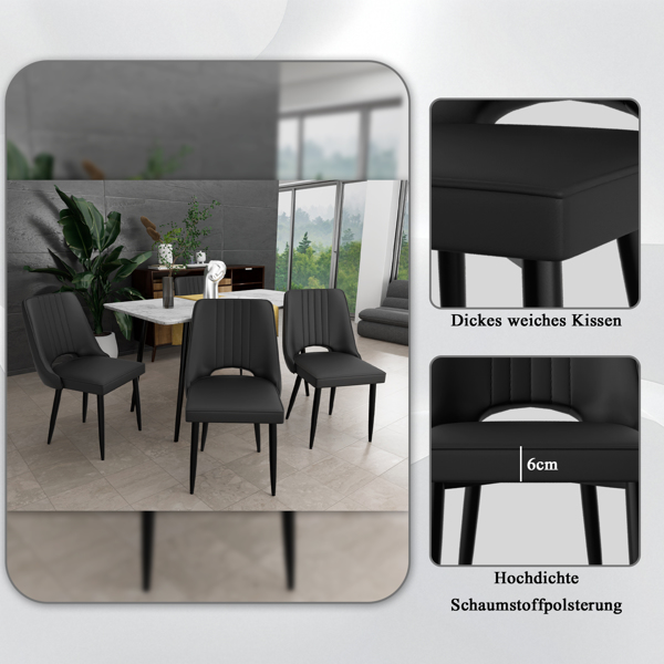 餐椅（一套 8 把），带高靠背的仿皮餐椅，带金属脚的现代厨房椅，适合客厅厨房的软垫餐桌椅-4