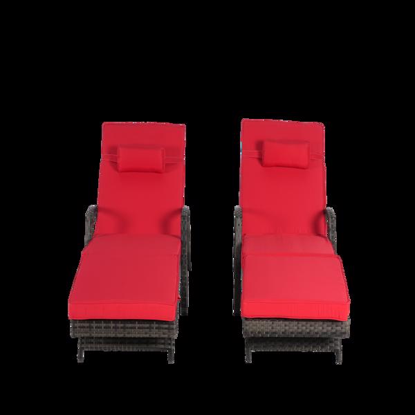 户外柳条长躺椅 2 件套带靠垫，柳条躺椅草坪日光浴椅躺椅可达 150° 海滩池畔花园-9