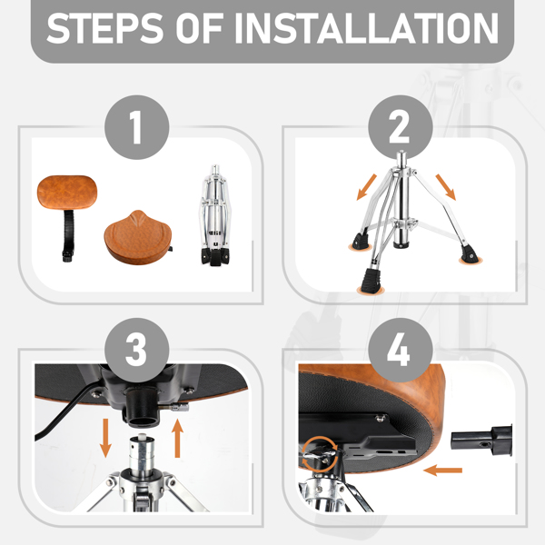 Drum Throne with Backrest, Hydraulic Drum Stool Adjustable Height, Heavy Duty Hydraulic Drum Seat Saddle Design for Drummers Brown