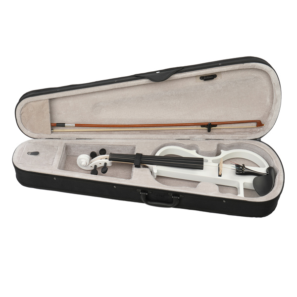 Full Size 4/4 Bunnel Edge Electric Silent Violin with Case Bow Rosin Headphone Connecting Line White