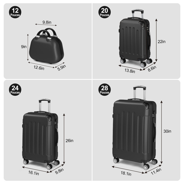 4-Piece Suitcase Set, Travel Suitcase Set, Hard Shell Trolley Made of ABS with Telescopic Handle, Hand Luggage, black