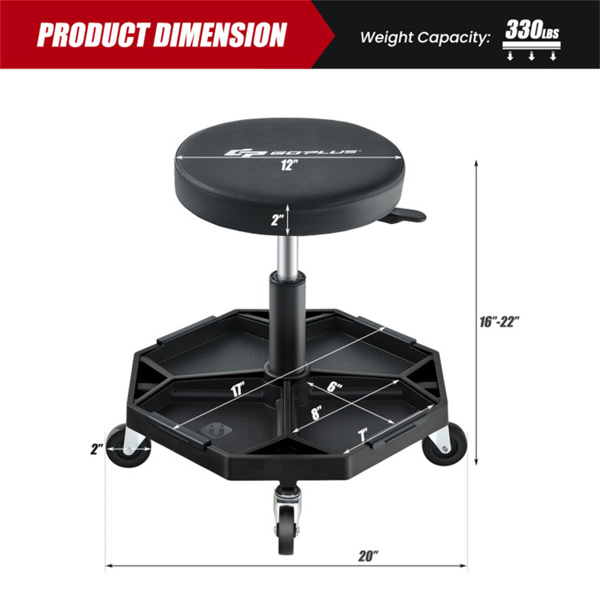 黑色重型可调高度滚石车，带有工具盘存储，容量330 lbs   （amazon shipping-发货，WALMART禁止销售）周末不发货-4