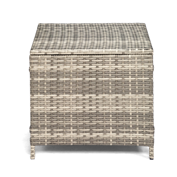 Outdoor PE Wicker Side Table with Storage, Patio Rattan End Table Square Container for Furniture Covers, Toys and Gardening Tools, Grey 