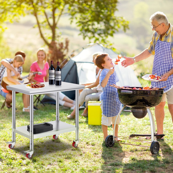 36x24英寸不锈钢工作台，带4个轮子：厨房和餐厅的重型移动式商用食品准备工作台（周末不发货，禁售亚马逊）-12