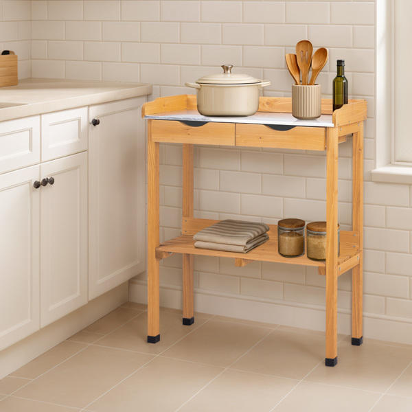 76*37*92.5CM 橘黄色 杉木 2层置物架带2个抽屉 3个侧挂钩 园艺操作台-16