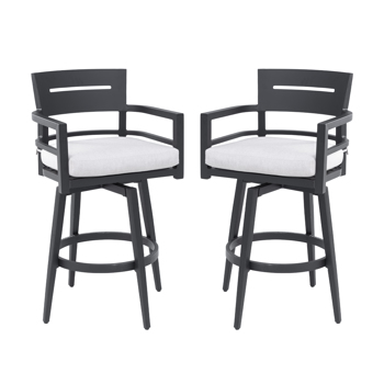 Modern Outdoor 2-Piece Swivel Bar Chairs – Aluminum Frame with Ember Black, 360° Swivel, Ergonomic Backrest & Armrests, Tapered Legs, Sunbrella Cushion, Weather-Resistant & Durable Patio Bar Stool