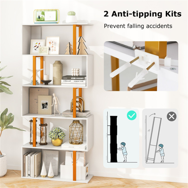 5层S形书架/几何书架-白色 （amazon shipping-发货，WALMART禁止销售）周末不发货-4