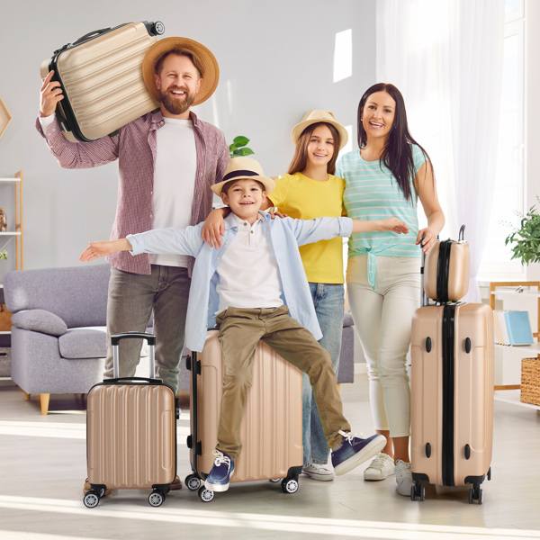 5-Piece Suitcase Set, Travel Suitcase Set with Cosmetic Case, Hard Shell Suitcase Set Made of ABS, Luggage Set with Vanity Case, Champagne gold