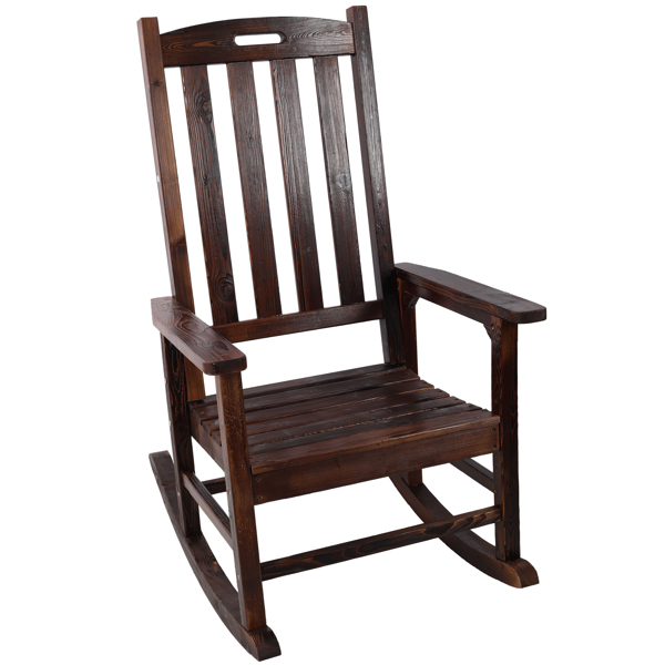 木制超大门廊摇椅，宽座椅，高靠背，高背平滑摇椅，适合室内外使用，棕色-3