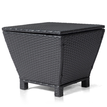 Outdoor PE Wicker Side Table with Storage, Small Patio Storage Bin Container for Hose Cushion Towel, Black