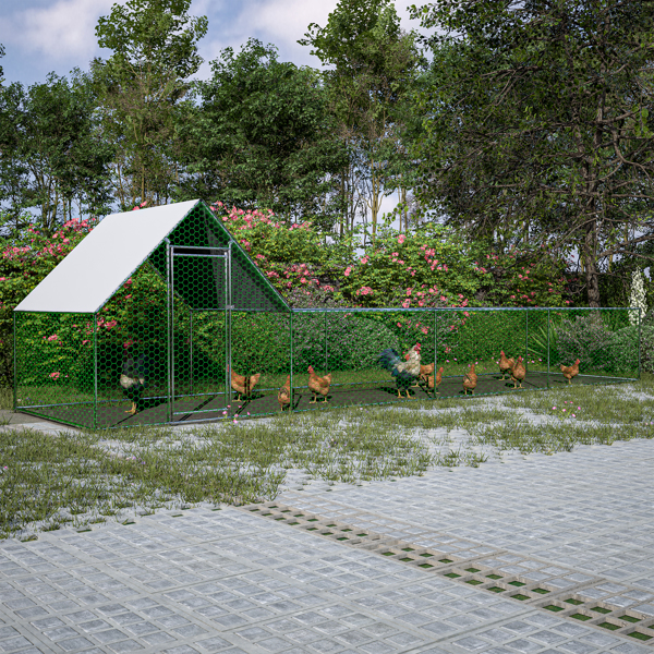 26'Lx6.7'Wx6.6' ft Large Metal Chicken Coop, Walk-in Chicken Run, Galvanized Wire Poultry Chicken Hen Pen Cage, Rabbits Duck Cages with Waterproof and Anti-Ultraviolet Cover for Outside 