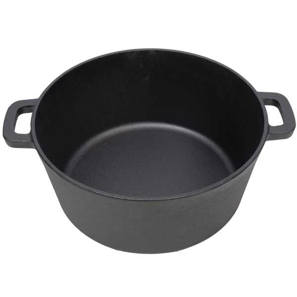 2 in 1 Pre-Seasoned Cast Iron Dutch Oven With Dual Handles, Outdoor Camping Deep Pot for Camping Fireplace Cooking BBQ Baking Campfire, 5 Quart.With 2pcs Silicone Handel Covers.