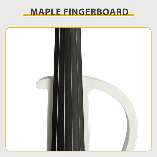 Full Size 4/4 Bunnel Edge Electric Silent Violin with Case Bow Rosin Headphone Connecting Line White