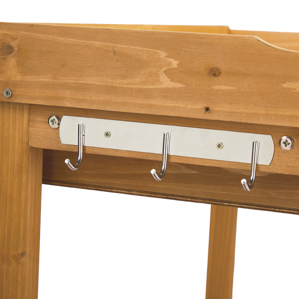 76*37*92.5CM 橘黄色 杉木 2层置物架带2个抽屉 3个侧挂钩 园艺操作台-6