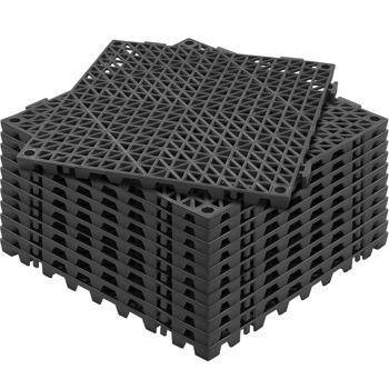 12 Pack 12\\" x 12\\" Modular Interlocking Floor Mats, Non-Slip Surface with Drainage Holes, Ideal for Bathroom, Kitchen, Pool, and Wet Areas, Black PVC Tiles