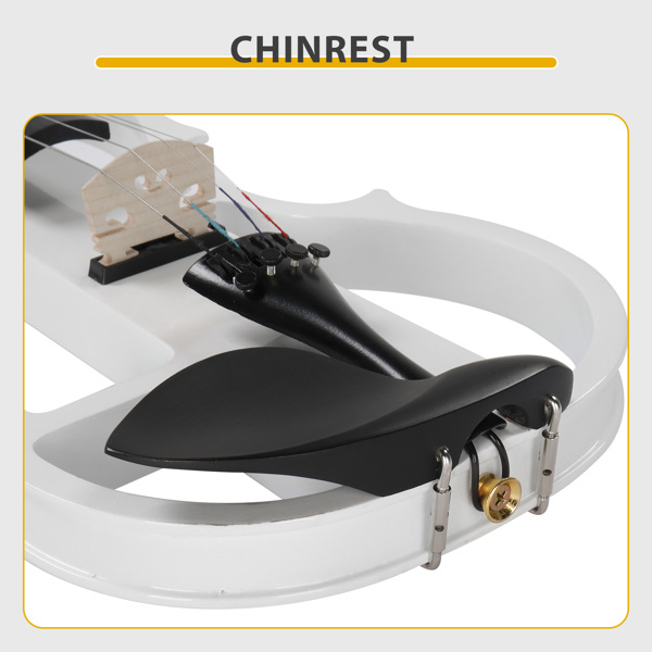 Full Size 4/4 Bunnel Edge Electric Silent Violin with Case Bow Rosin Headphone Connecting Line White
