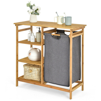 Bamboo Laundry Hamper Stand with 3-Tier Open Shelves