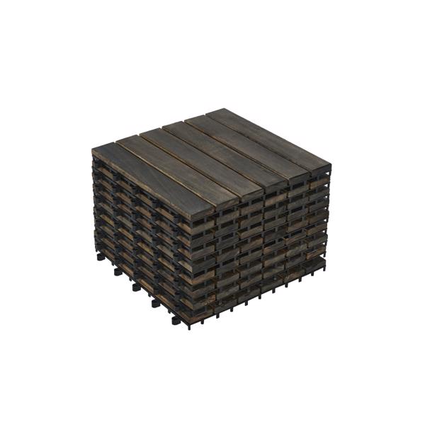 10 块联锁甲板瓷砖条纹图案，12 英寸 x 12 英寸深棕色方形相思木硬木户外地板，适用于露台、阳台、泳池边-6