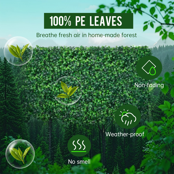 12 块 24 英寸 x 16 英寸人造黄杨木板、草墙板、黄杨木栅栏板、防紫外线适用于人造绿墙装饰、栅栏花园婚礼后院装饰-1