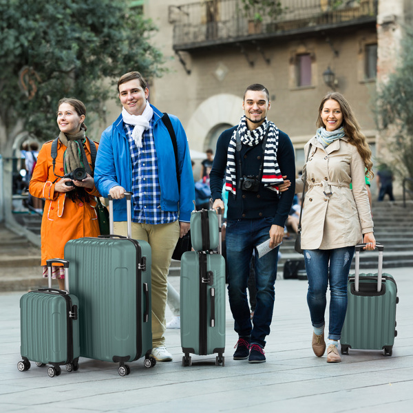 5-Piece Suitcase Set, Travel Suitcase Set with Cosmetic Case, Hard Shell Suitcase Set Made of ABS, Luggage Set with Vanity Case, Green