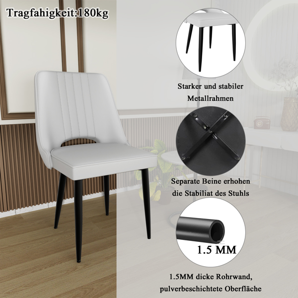 餐椅（一套 8 把），带高靠背的仿皮餐椅，带金属脚的现代厨房椅，适合客厅厨房的软垫餐桌椅-3