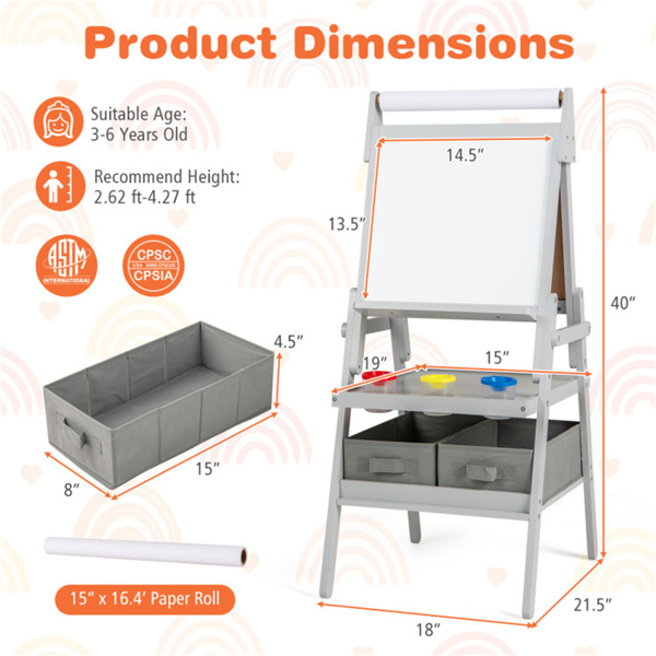 Gray 3-in-1 Art Easel  with Magnetic Chalkboard and Whiteboard